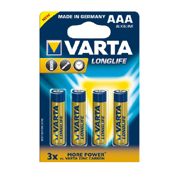 VARTA Alkaline Long Life Batteries 4 x AAA Size | Varta