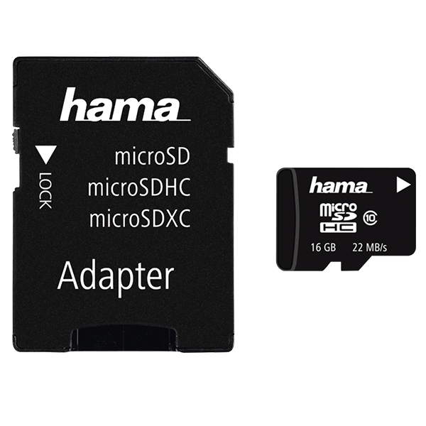 ΗΑΜΑ Memory Card + Adapter, microSDHC 16GB Class 10 UHS-I 22MB/s  | Hama