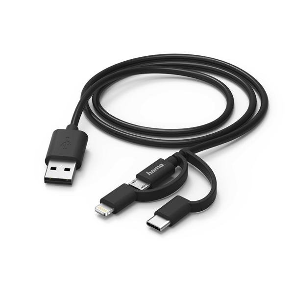HAMA 00183225 3 σε 1 MicroUSB Καλώδιο με Αντάπτορα για USB Type-C & Lightning, 1.8m, Μαύρο | Hama| Image 2