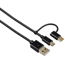 HΑΜΑ 54512 Καλώδιο 2in1 Micro USB με προσαρμογέα USB-C, επιχρυσωμένο, θωρακισμένο, 1,00 m | Hama