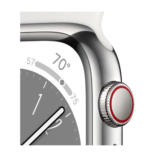 APPLE Watch Series 8 GPS + Cellular 41mm, Ασημί Ανοξείδωτο Ατσάλι με Άσπρο Αθλητικό Λουράκι | Apple| Image 3