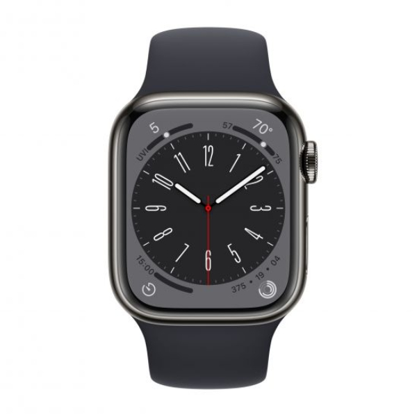 APPLE Watch Series 8 GPS + Cellular 45mm, Γραφίτης Ανοξείδωτο Ατσάλι με Μαύρο Αθλητικό Λουράκι | Apple| Image 2