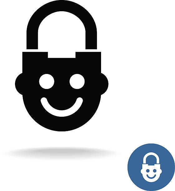 Child lock icon with smiley kid face. Simple black protection symbol.