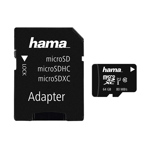 HAMA MicroSDXC 64GB Class 10 UHS-I 80MB/s + Adapter/Mobile