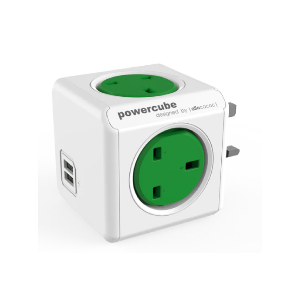 POWERCUBE 7200GN/UKOUPC Πολύπριζο 4 Θέσεων με 2 Θύρες USB, Πράσινο