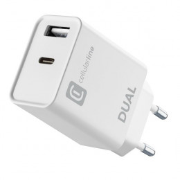 CELLULAR LINE Charger with Dual Ports 20 Watt, White | Cellular-line