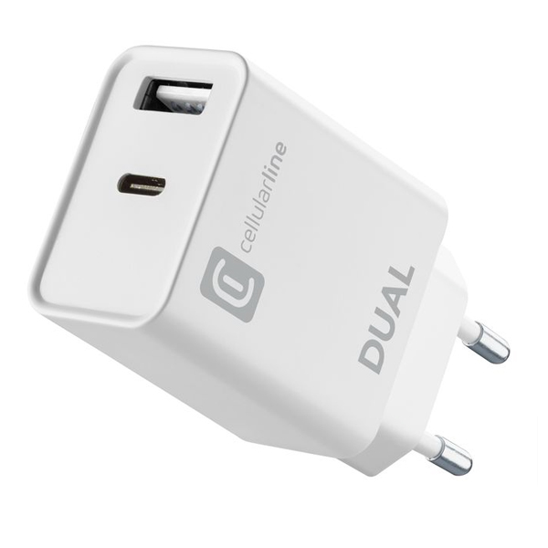 CELLULAR LINE Charger with Dual Ports 20 Watt, White