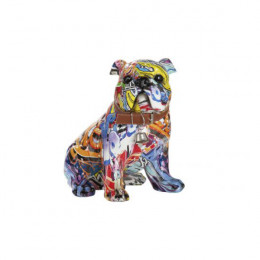 Polyresi Pop Art Decorative Dog with Brown Strap, Colorfull | Gilde