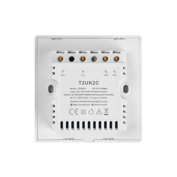 SONOFF T2 UK 2C Smart Wall Touch Switch, 2 Switches, White | Sonoff| Image 4