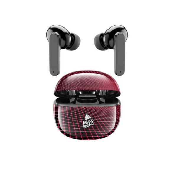 CELLULAR LINE BTMSTWSINEAR1 Music Sound True Wireless Headphones, Black/Red