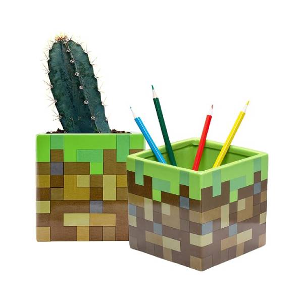 PALADONE Minecraft Grass Block Planter or Pen Holder