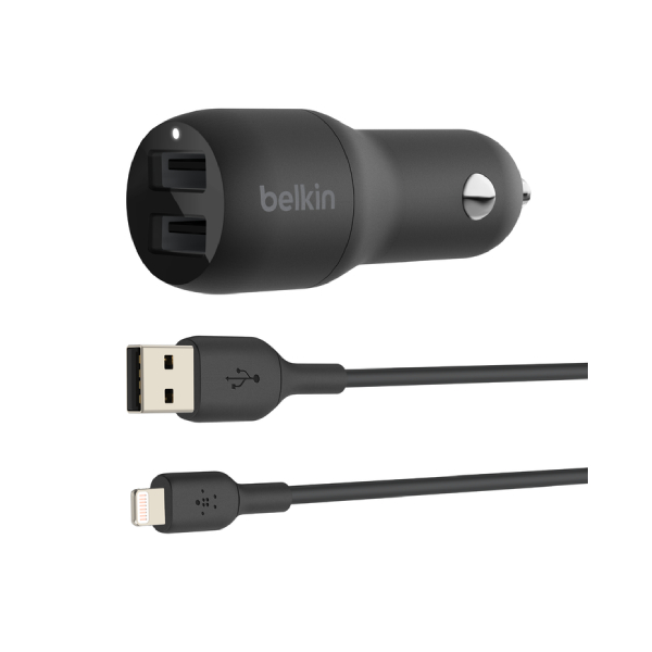 BELKIN Διπλός Φορτιστής Αυτοκινήτου USB-A 24W και Καλώδιο USB-A σε Lightning