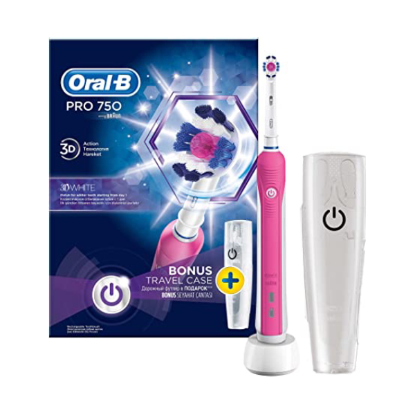 BRAUN ORAL-B PRO 750 Electric Toothbrush with Travel Case, Pink