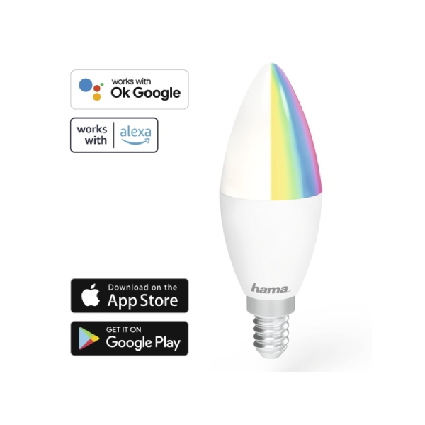 HAMA 176599 E14 Smart LED Wi-Fi Candle Bulb, White+RGB | Hama| Image 2