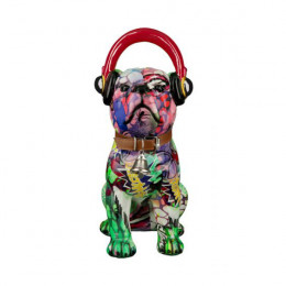 Polyresi Street Art Decoratice Pug with Brown Strap, Colorfull | Gilde