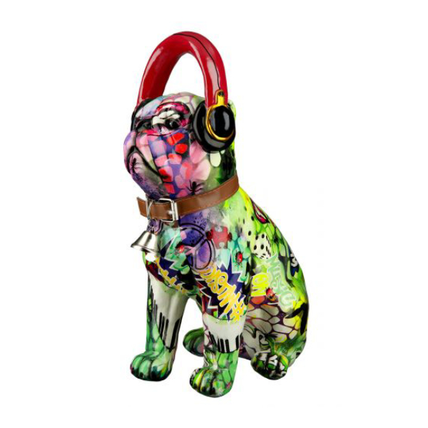 Polyresi Street Art Decoratice Pug with Brown Strap, Colorfull | Gilde| Image 2