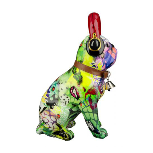 Polyresi Street Art Decoratice Pug with Brown Strap, Colorfull | Gilde| Image 3