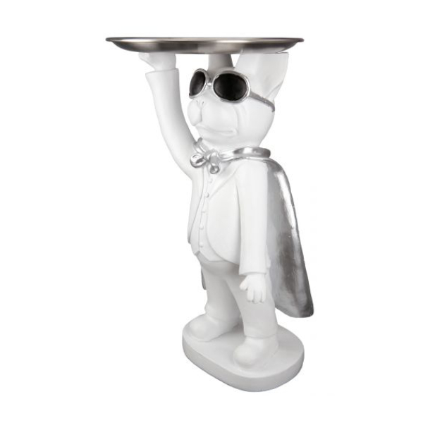 Polyresi Decorative Dog, White with Silver Details | Gilde| Image 2