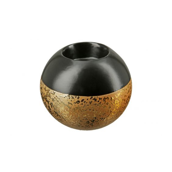 Tomar Ceramic Candle Holder, Black with Gold