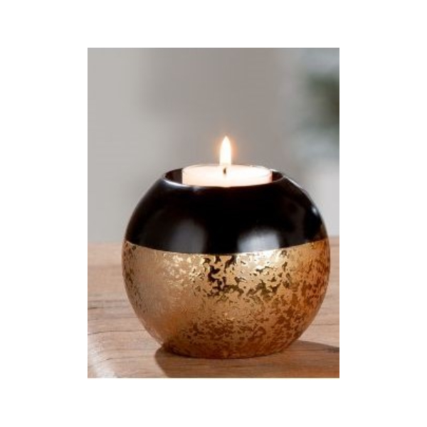 Tomar Ceramic Candle Holder, Black with Gold | Gilde| Image 2