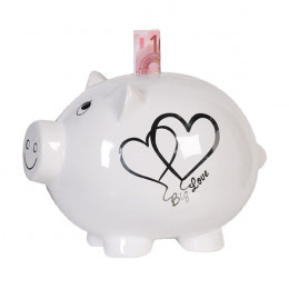 Pig Big Love Ceramic Piggy Bank, White/Silver | Gilde