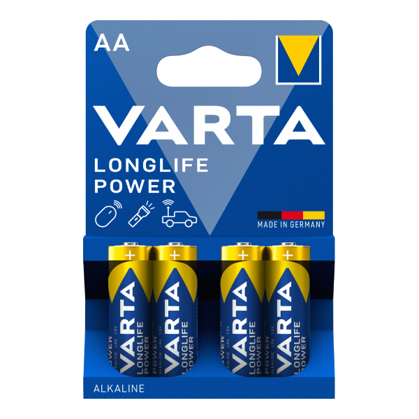VARTA Longlife Power Alkaline Batteries, 4 x AA