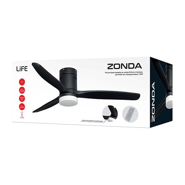 LIFE 221-0205 Zonda Ceiling Fan With Remote Control, Black | Life| Image 4