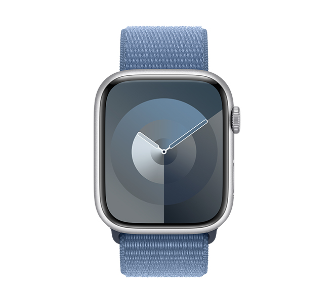 APPLE Smartwatch Series 9 GPS 45 mm, Silver Aluminium with Winter Blue Sport Loop Strap One Size