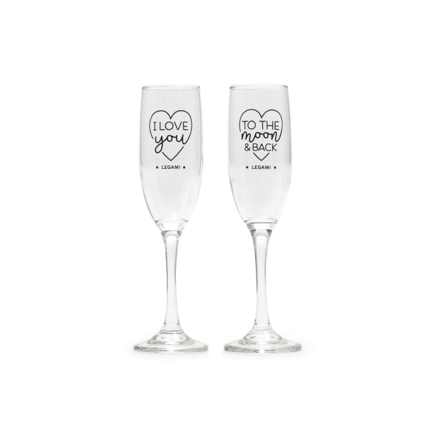 LEGAMI GLA0001 Set of 2 Champagne Flutes, Cheers to Love
