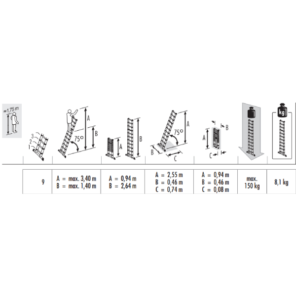 HAILO T80 FlexLine Telescopic Aluminium Ladder 9 Steps | Hailo| Image 4
