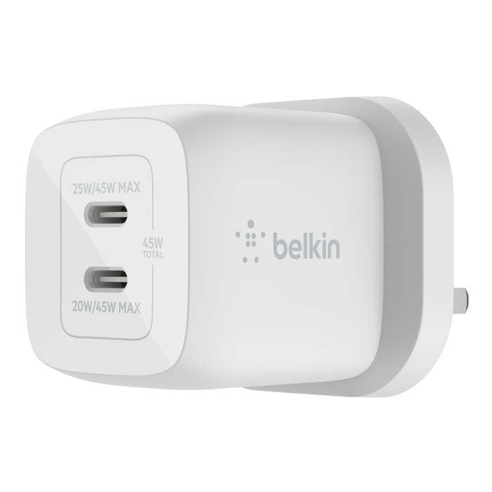 BELKIN WCH011MYWH Multipower Charger with Dual Ports 45 Watt UK, White