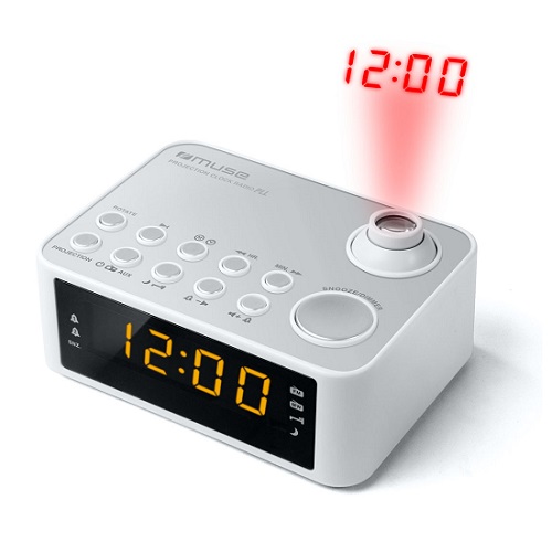 MUSE M-178 PW Clock radio with projection clock, White