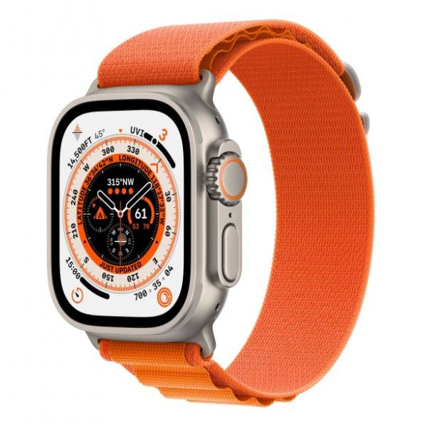 APPLE Watch Ultra GPS + Cellular 49mm, Τιτάνιο με Πορτοκαλί Alpine Loop Large