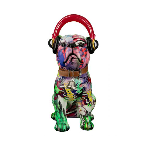Polyresi Street Art Decoratice Pug with Brown Strap, Colorfull | Gilde