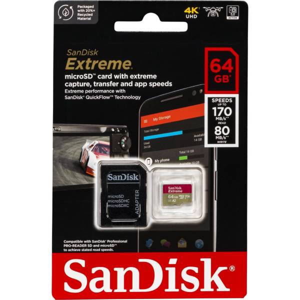 SANDISK Extreme MicroSDXC UHS-I Κάρτα Μνήμης Με Ανάπτορα, 64 GB | Sandisk| Image 2