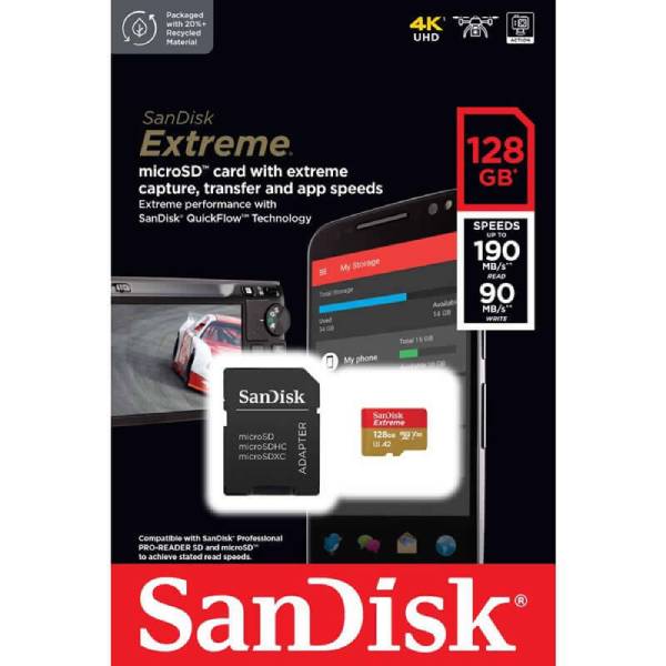 SANDISK Extreme MicroSDXC UHS-I Κάρτα Μνήμης Με Ανάπτορα, 128 GB | Sandisk| Image 2