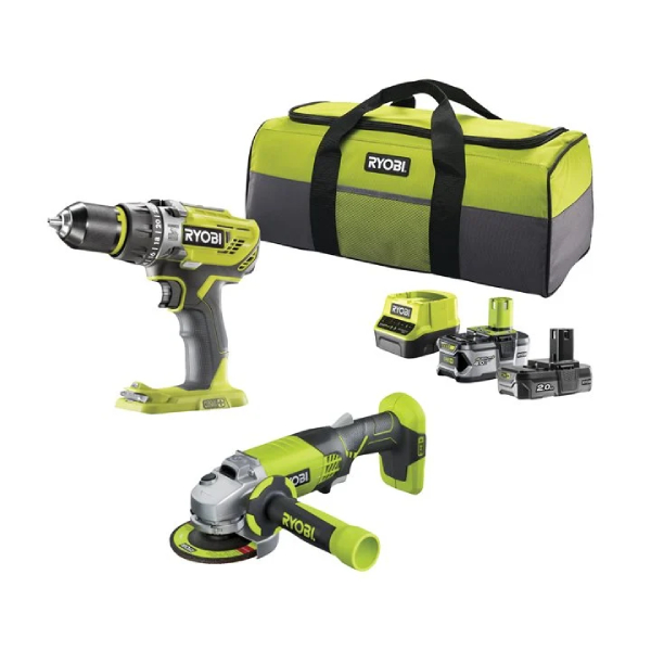 RYOBI R18PDAG-242S Drill Driver & Angle Grinder Set 18V | Ryobi