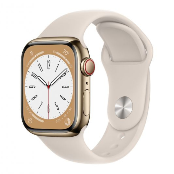 APPLE Watch Series 8 GPS + Cellular 41mm, Χρυσό Ανοξείδωτο Ατσάλι με Starlight Αθλητικό Λουράκι | Apple