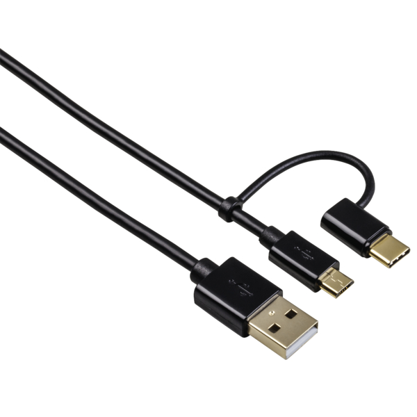 HAMA 54512 2in1 Micro USB Cable with USB-C Adapter, gold-plated, shielded, 1.00 m