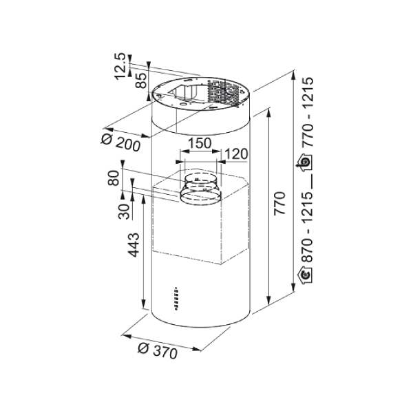 FRANKE FTU PLUS 3707 | XS Κυλινδρικός Απορροφητήρας Καμινάδα, Άσπρο | Franke| Image 2