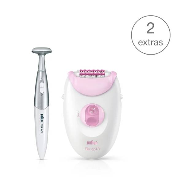 BRAUN Epil 3-3321 Αποτριχωτική Μηχανή & Ξυριστική Mηχανή για Μπικίνι, Άσπρο με Ροζ