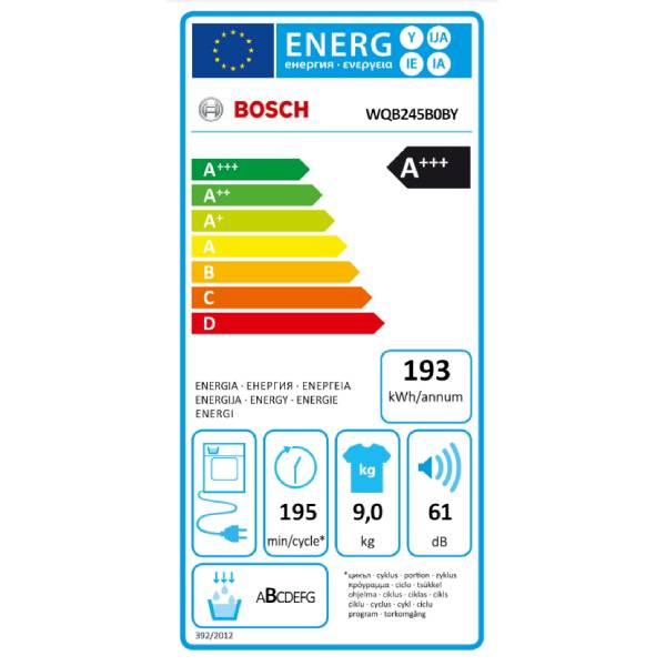 BOSCH WQB245B0BY Στεγνωτήριο Ρούχων 9 Κg με Αγγλικό Μενού, Άσπρο | Bosch| Image 5