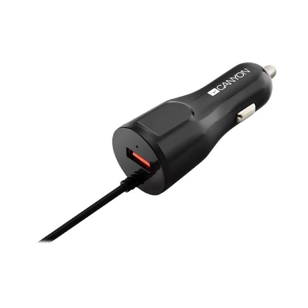 CANYON CNE-CCA033B Car Charger with Lightning Cable, Black