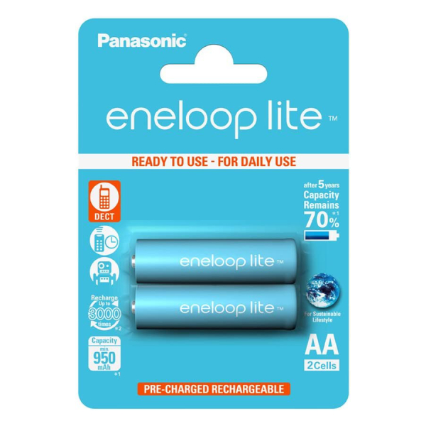 PANASONIC BK-3LCCE/2BE Eneloop Lite Επαναφορτιζόμενες Μπαταρίες, 2 x AA