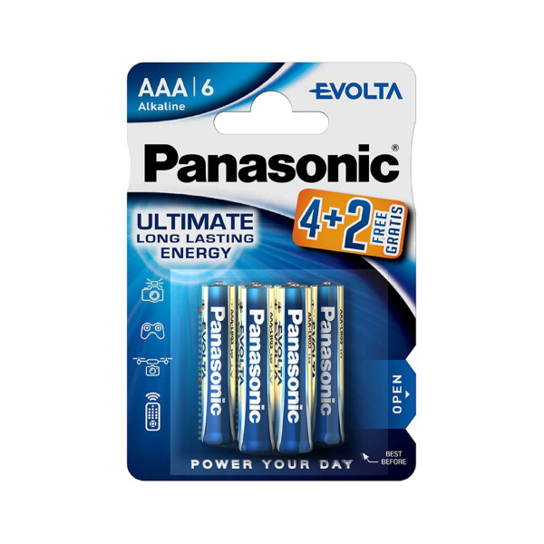 PANASONIC LR03EGE/6BW Evolta Batteries, 4+2 AAA