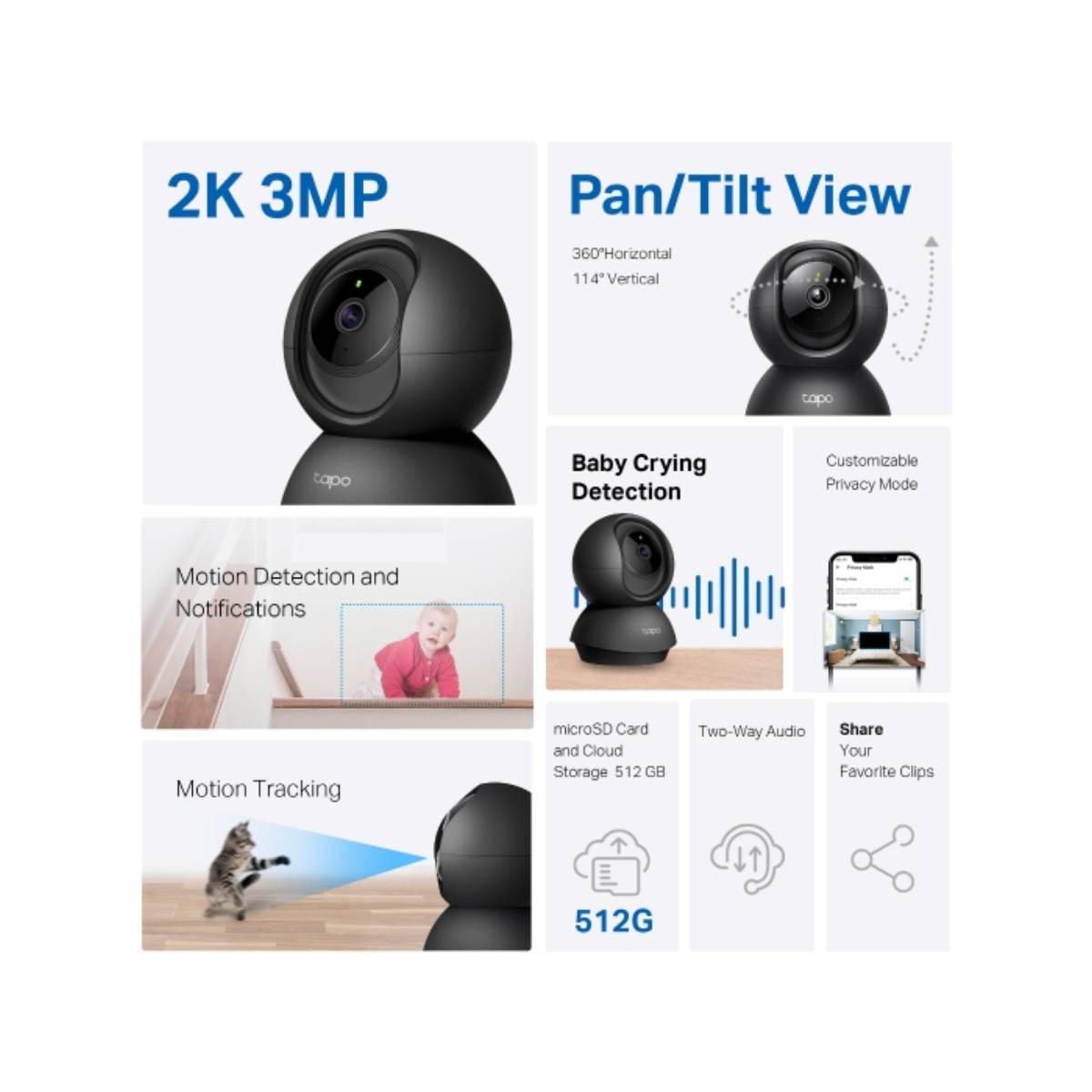 TP-LINK C211 Tapo Pan/Tilt WiFi Κάμερα Ασφαλείας, Μαύρο | Tp-link| Image 2